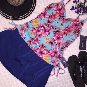 Jantzen Side Tie Tankini Skirt Swimsuit Set Floral